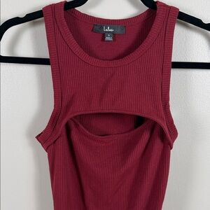 Lulu's Ribbed Cutout Bodysuit in Deep Wine